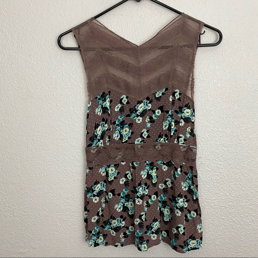 free people sheer illusion neckline floral blouse size xs